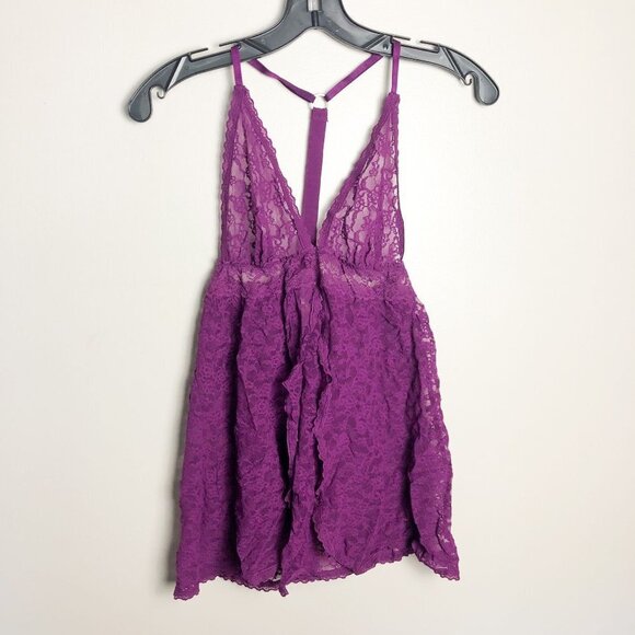 Victoria's Secret Sheer Lace Purple V Neck Teddy Lingerie Slip Small - Picture 1 of 7
